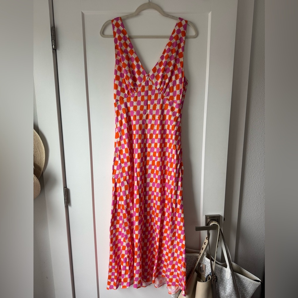 KITRI orange and pink midi dress